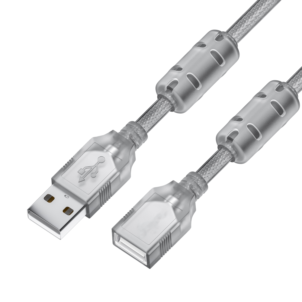 Удлинитель PROF USB 2.0 AM/AF для энергоемких устройств с ферритами прозрачный