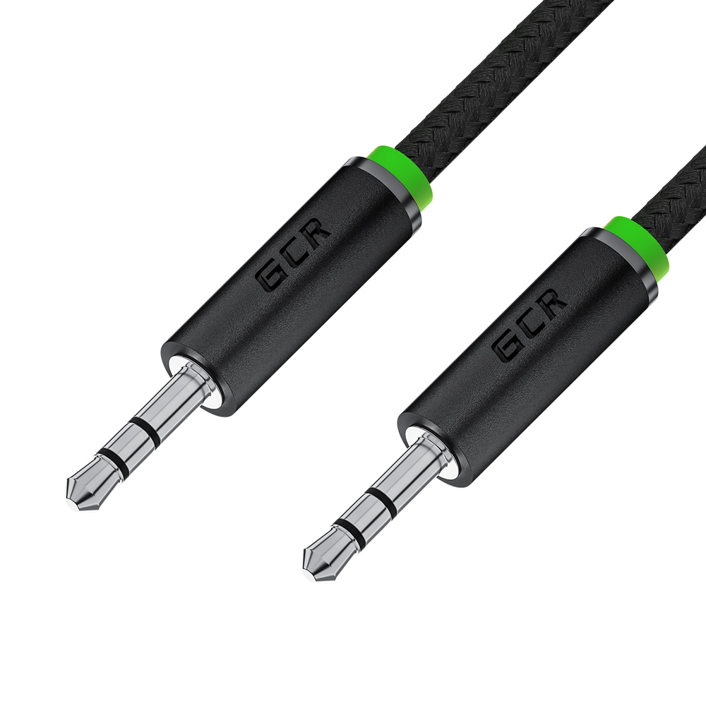Аудиокабель AUX jack 3.5mm для соединения аудиотехники, черный, текстильная оплетка