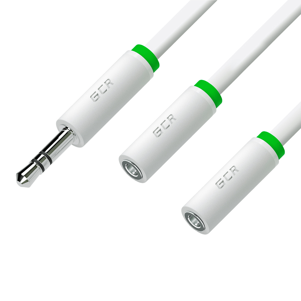 Аудио разветвитель Y-образный mini jack 3.5mm белый с зеленой окантовкой GCR-50524