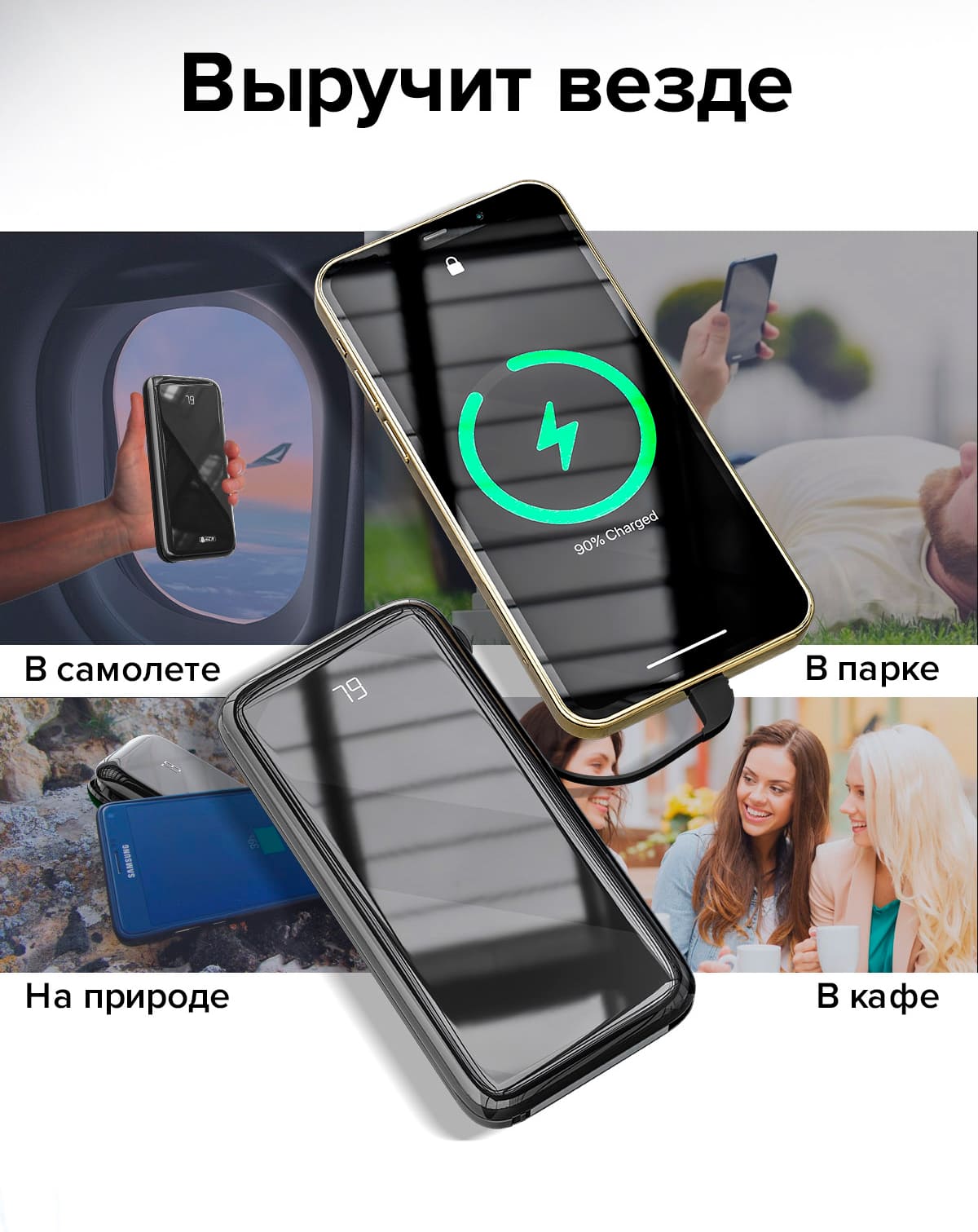 Универсальный PowerBank для зарядки оптом. GCR продает внешний аккумулятор  Power Bank для любых устройств с портом MicroUSB, Lightning, Type C.  Производство качественных повербанков с емкостью аккумулятора 10000 мАч.  Купить внешние аккумуляторы оптом.