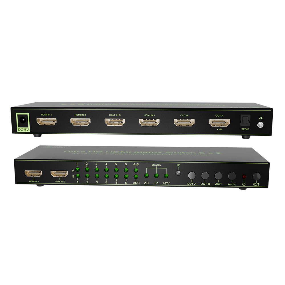 Матричный переключатель HDMI 6x2 6 устройств к 2 мониторам поддержка 4Kx2K PiP ARC Пульт ДУ