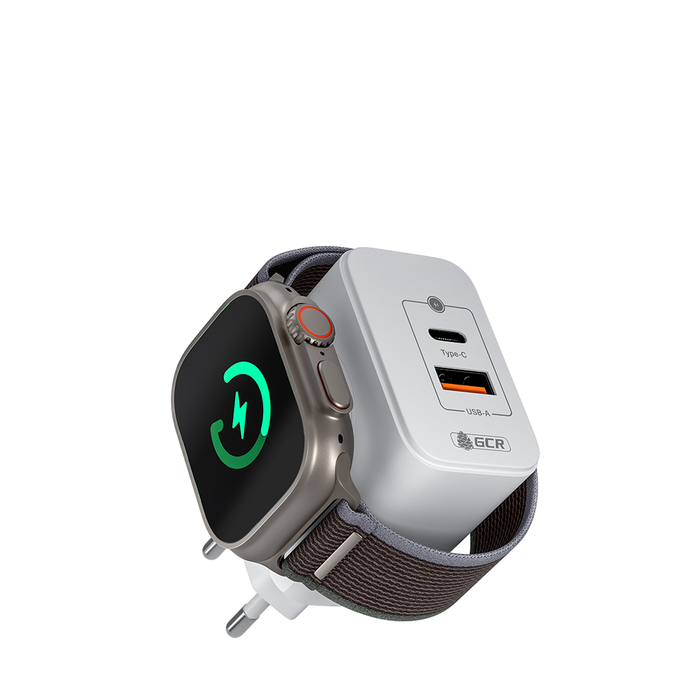 Сетевое зарядное устройство 3в1 GaN Tech USB QC 3.0 + Type-C PD 20W + магнитная зарядка для Apple Watch
