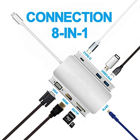 Док-станция TypeC 10 в 1 / 8 в 1 на HDMI + VGA + RJ45 + USB 3.0 (USB 3.2 Gen 1) + SD/MicroSD + TypeC PD + Audio