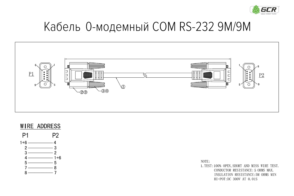 Кабель нуль модемный COM DB9/DB9 RS-232/RS-232 9M/9M