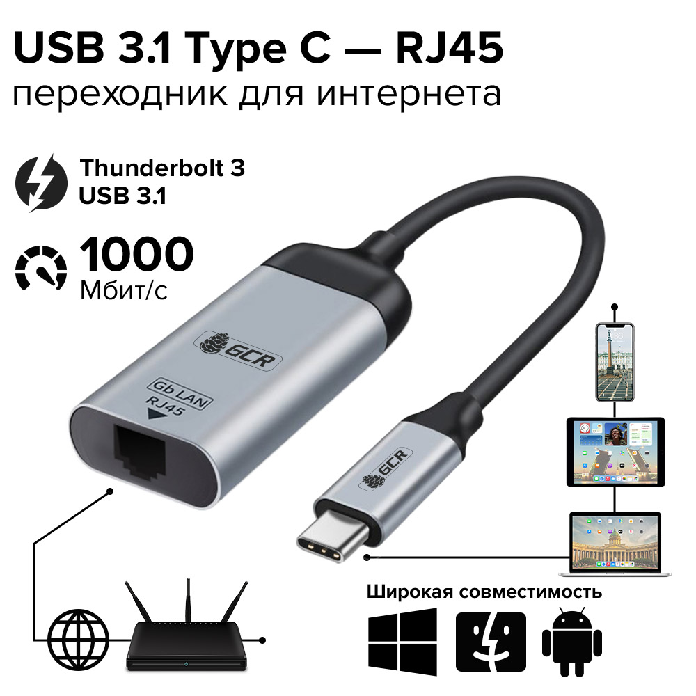 Адаптер-переходник USB Type C > RJ45 M/F