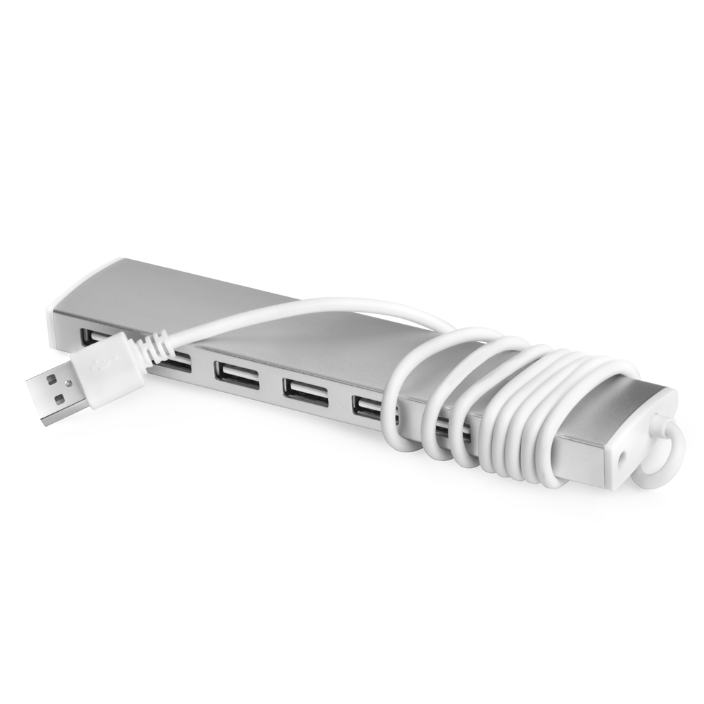 USB 2.0 Разветвитель на 7 портов , 0.6m, Plug&Play, LED, silver + разьем для доп питания