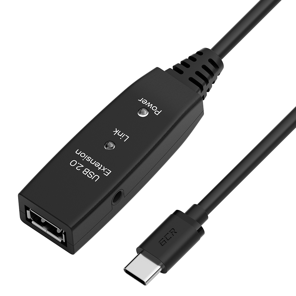 Кабель-переходник активный Type-C / AF USB 2.0 с усилителем сигнала + разъём для доп.питания