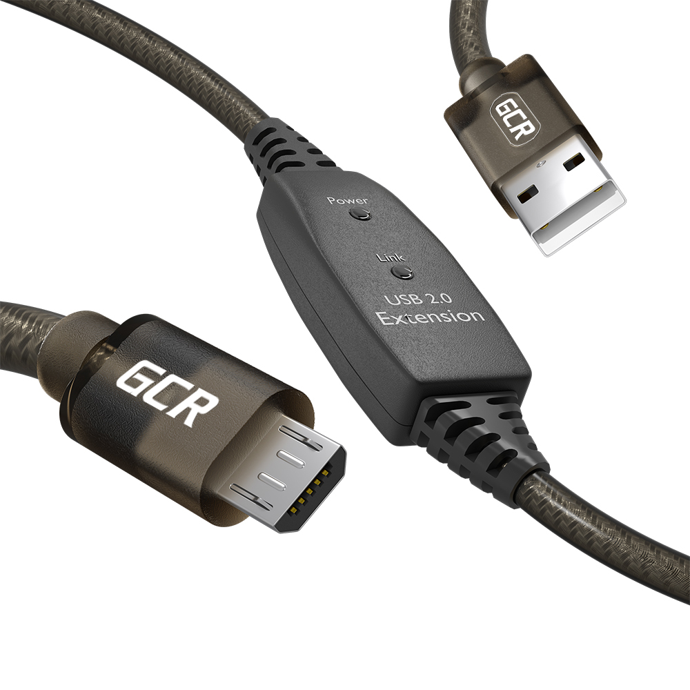 Кабель активный USB 2.0 AM/microB с усилителем сигнала разъём для доп.питания 28/24 AWG
