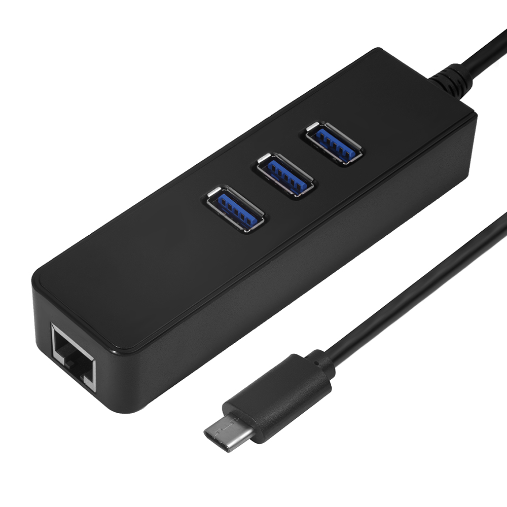 USB HUB TypeC разветвитель на 3 порта USB 3.0 + сетевой адаптер Ethernet RJ-45