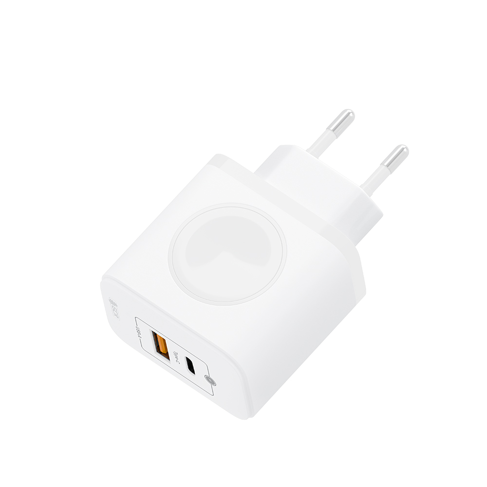 Сетевое зарядное устройство 3в1 GaN Tech USB QC 3.0 + Type-C PD 20W + магнитная зарядка для Apple Watch