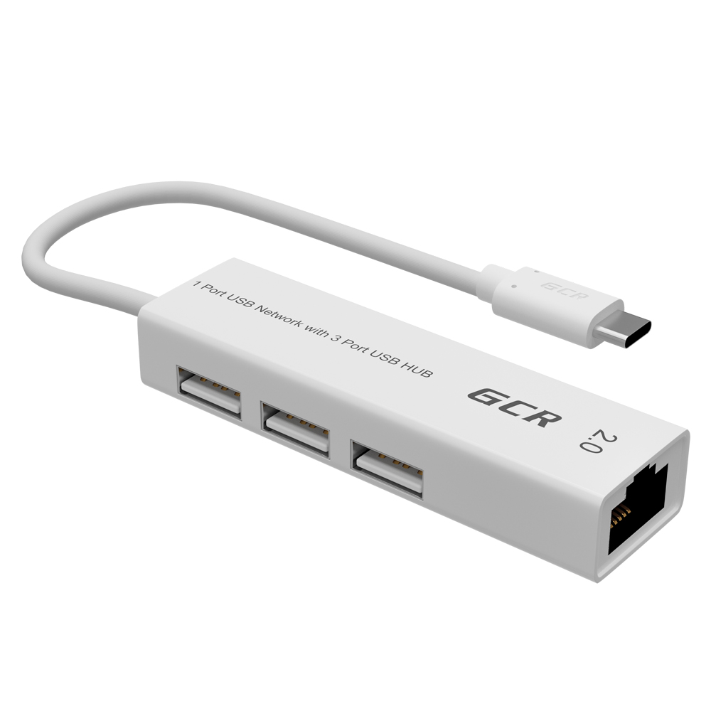 USB HUB TypeC разветвитель на 3 порта USB 2.0 + сетевой адаптер Ethernet RJ-45