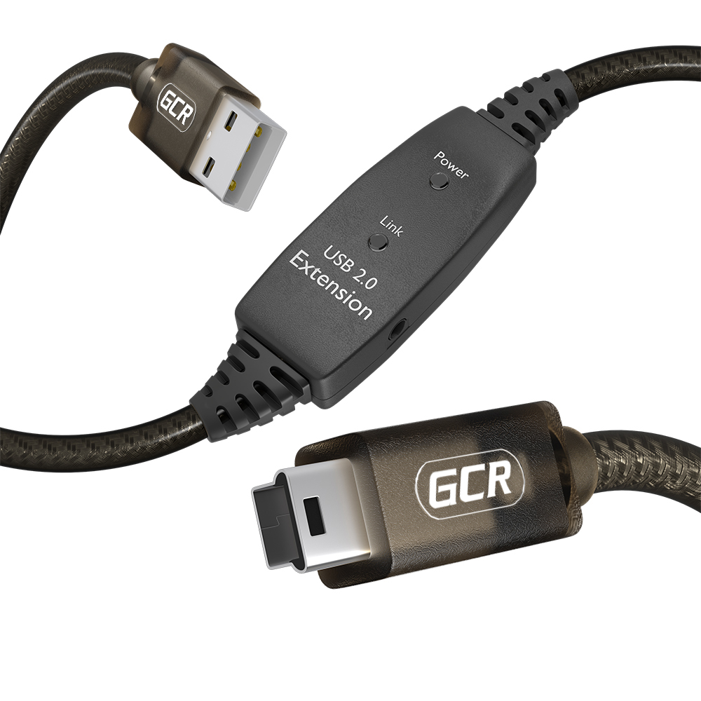 Кабель активный USB 2.0 AM/mini 5P с усилителем сигнала разъём для доп.питания 28/24 AWG