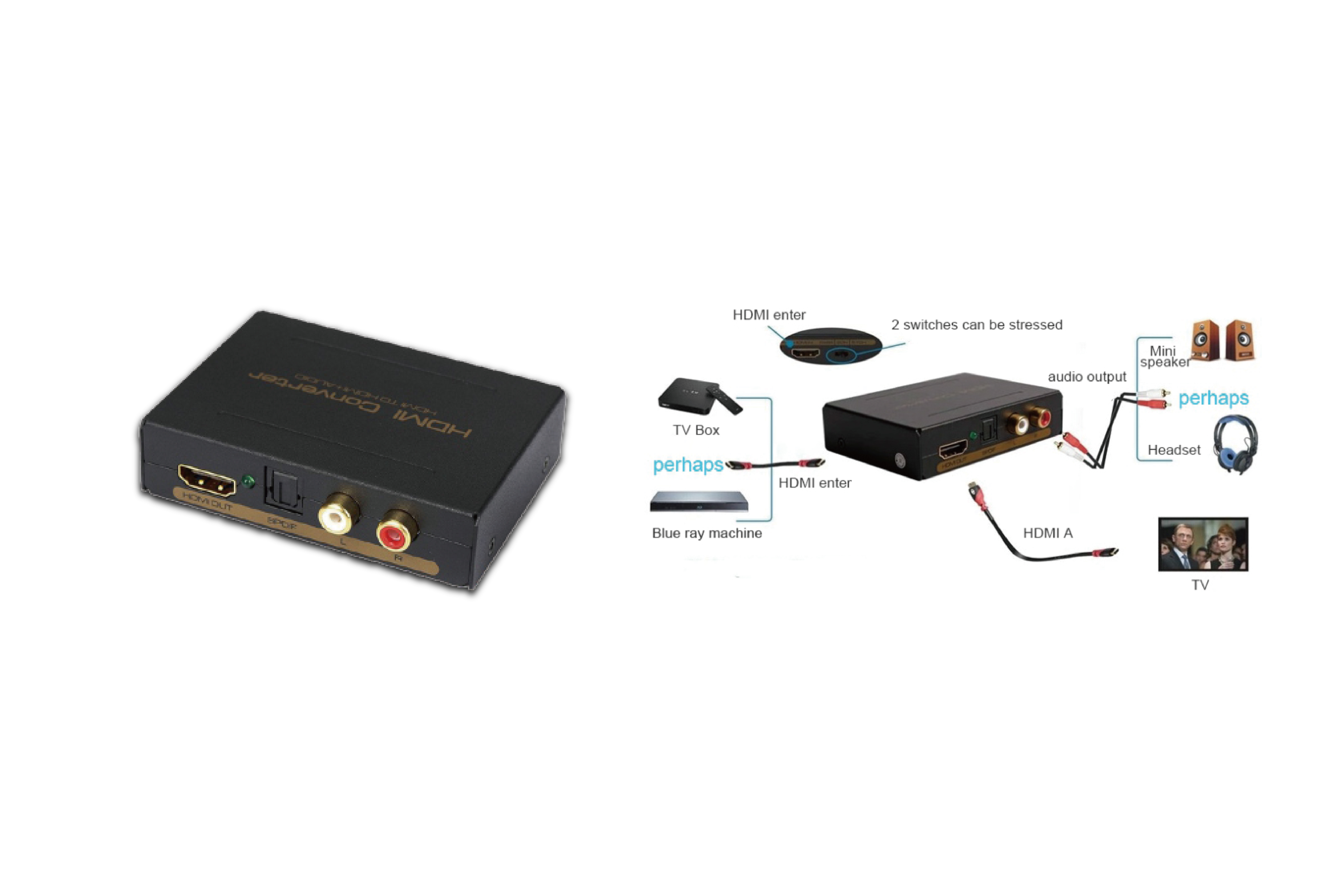 HDMI Конвертер Greenline с разделением звука Toslink + FL/FR  4K 30Hz