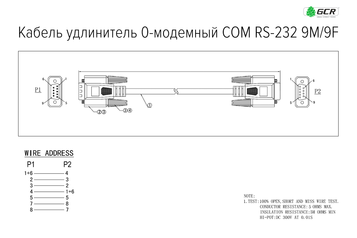 Удлинитель нуль модемный COM DB9/DB9 RS-232/RS-232 9M/9F