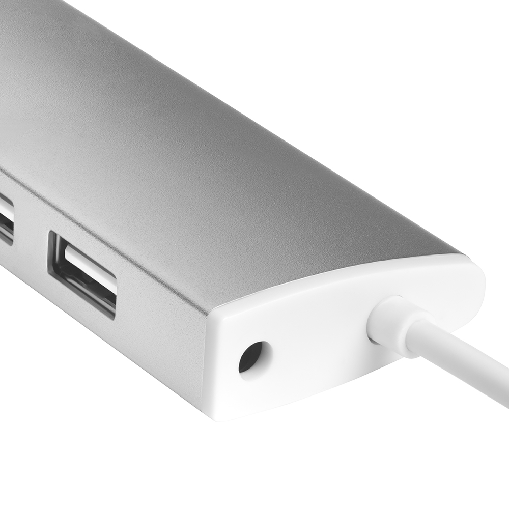 USB 2.0 Разветвитель на 7 портов , 0.6m, Plug&Play, LED, silver + разьем для доп питания
