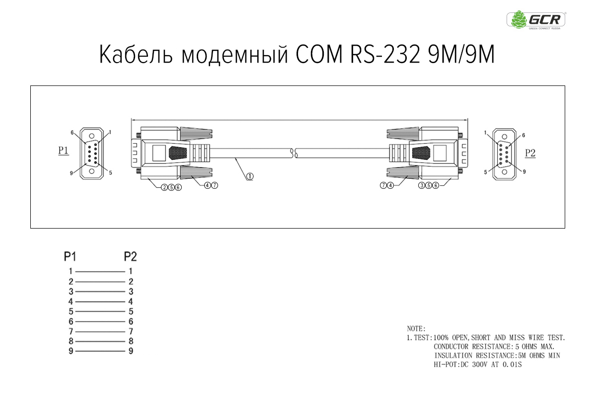 Кабель модемный COM DB9/DB9 RS-232/RS-232 9M/9M