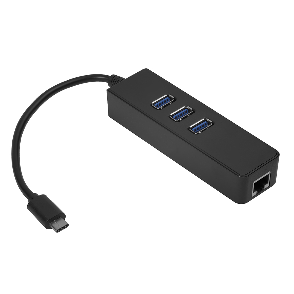USB HUB TypeC разветвитель на 3 порта USB 3.0 + сетевой адаптер Ethernet RJ-45